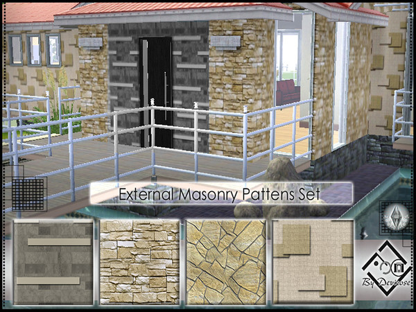 Sims 3 — External Masonry Patterns Set by Devirose — Four types of masonry to beautify your modern homes, preferably used