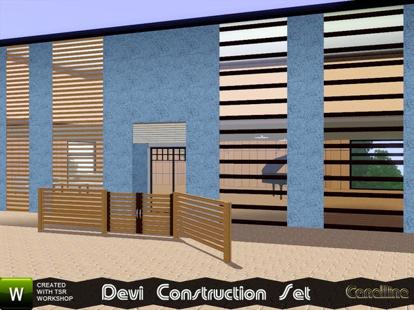 Sims 3 — Devi Construction Set by Canelline — This set contains 4 windows, a fence, a gate, and a decor. One of the brown