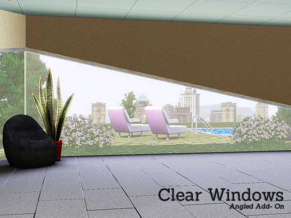 Sims 3 —  Clear Windows Angled by Angela — Made as a request i now bring you yet another add-on on the Clear Windows.