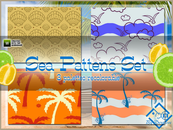 Sims 3 — Sea Patterns Set by Devirose — Four patterns colored and summer, in 3 levels recolorable.Ideal for the summer