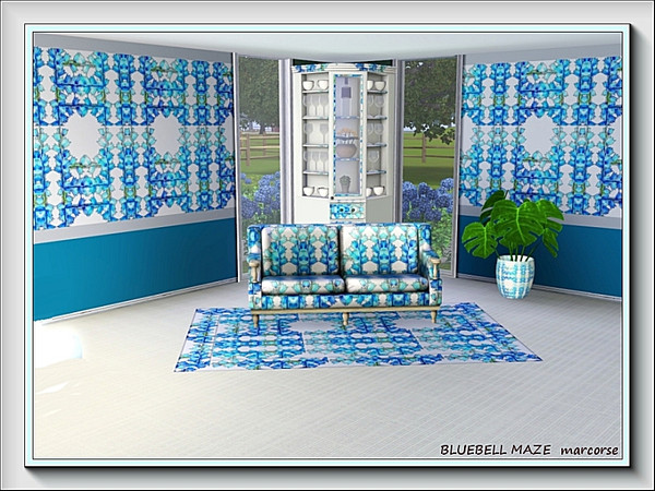 Sims 3 — Bluebell Maze pattern by marcorse — Stylised bluebell flowers in shades of blue, in a design resembling a hedge