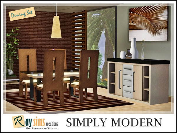Sims 3 — Simply Modern Dining Set by RayDesign9 — It has 7 items : Dining Table, Dining Chair, Cabinet, Lamp, Rugs,