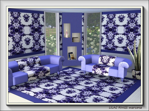 Sims 3 — Lilac Rings pattern by marcorse — Sprays of lilacs in a stylised repeat pattern