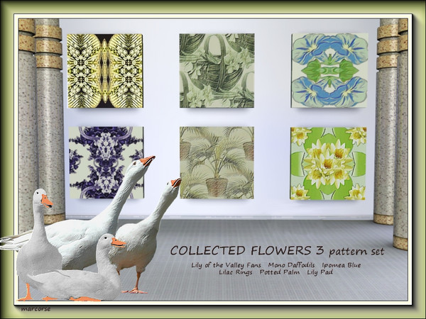 Sims 3 — Collected Flowers 3 pattern set by marcorse — The third collection of flower patterns. Most are Fabrics, except