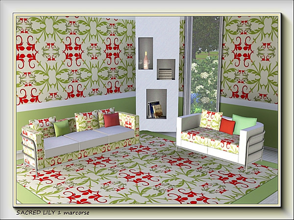 Sims 3 — Sacred Lily 1 pattern by marcorse — No.1 in a series of 10 abstract designs featuring a stylised lily and leaf;