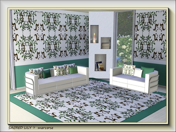 Sims 3 — Sacred Lily 7 pattern by marcorse — No.7 of 10 abstract designs featuring a stylised lily and leaf; colours are