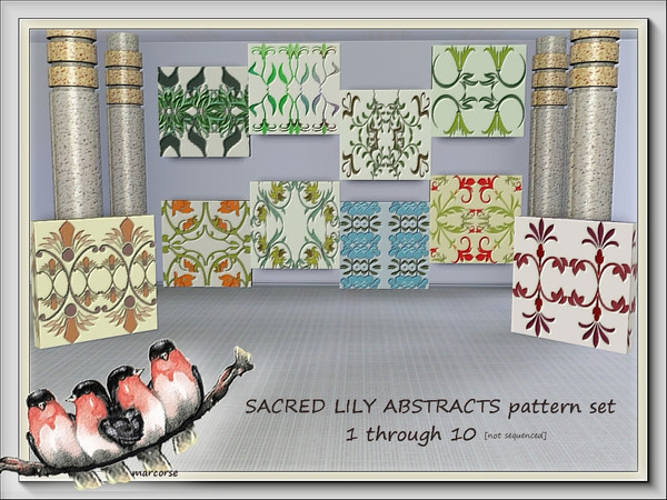 Sims 3 — Sacred Lily Abstracts pattern set. by marcorse — This set of 10 abstract patterns features stylised lily and