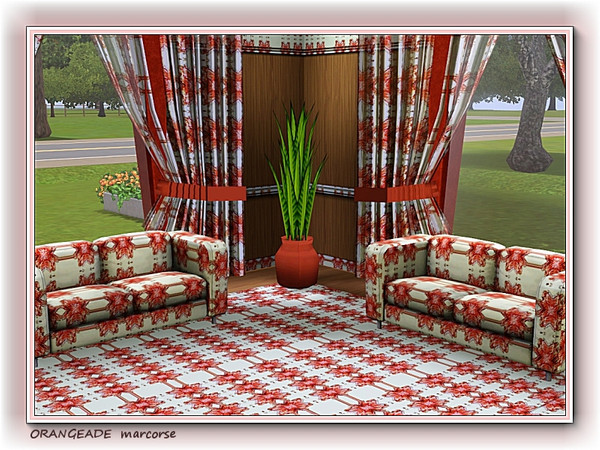 Sims 3 — Orangeade pattern by marcorse — Orangeade is a geometric floral pattern in cross shapes, in shades of orange and