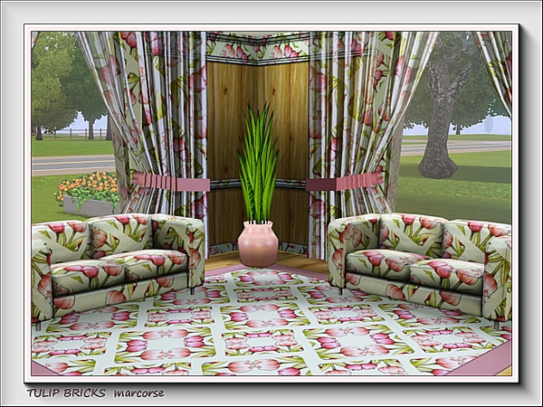 Sims 3 — Tulip Bricks pattern by marcorse — Pretty pink tulips, green leaves and a creamy background, put together in a