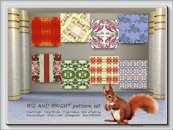 Sims 3 — Big and Bright pattern set by marcorse — The Big and Bright pattern set comprises 8, large format floral