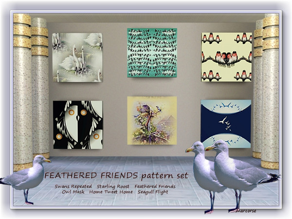 Sims 3 — Feathered Friends pattern set by marcorse — Feathered Friends is a set of 6 patterns featuring birds. All are to