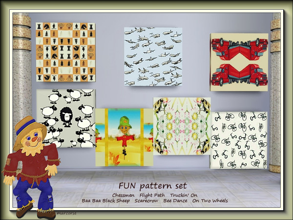 Sims 3 — Fun pattern set. by marcorse — Fun pattern set is a collection of 7. All are found in Themed, except Bee Dance
