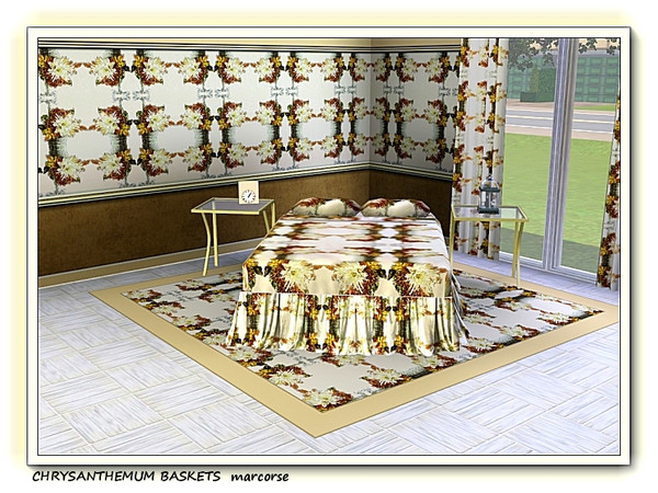 Sims 3 — Chrysanthemum Baskets pattern by marcorse — Chrysanthemum flowers in cream and brown in a stylised basket,
