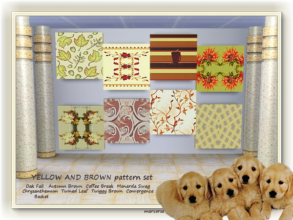 Sims 3 — Yellow and Brown pattern set by marcorse — 8 patterns in shades including yellow and brown. Oak Fall, Autumn