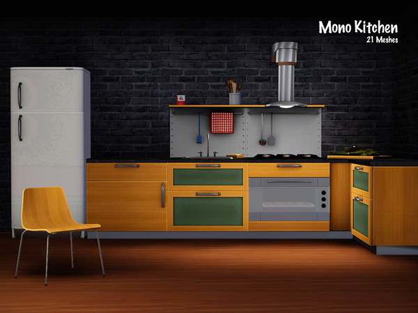 Sims 3 — Mono Kitchen by Murano — This kitchen features 21 items to make for a beautiful place to cook for your sims. It