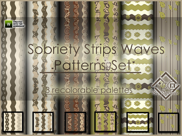 Sims 3 — Sobriety Strips Waves Patterns Set by Devirose — 6 fantasy patterns, with three levels of re-coloring,in sober