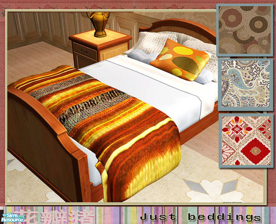 Sims 2 — Just beddings by huabanzhu — 3 new meshes of beddings and pillows,and 15 recolors.
