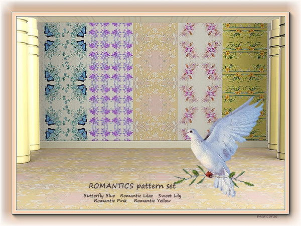 Sims 3 — Romantics pattern set by marcorse — A set of 5 romantic floral patterns to be found in Fabrics.