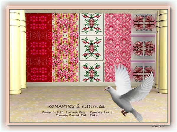 Sims 3 — Romantics 2 pattern set by marcorse — A further set of 5 romantic pink florals to be found in Fabrics.