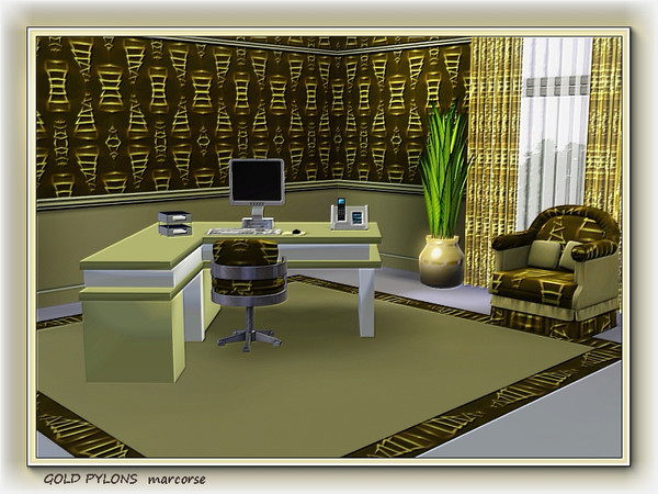 Sims 3 — Gold Pylons pattern by marcorse — Gold pylon outlines in a random repeat pattern on deeper gold.