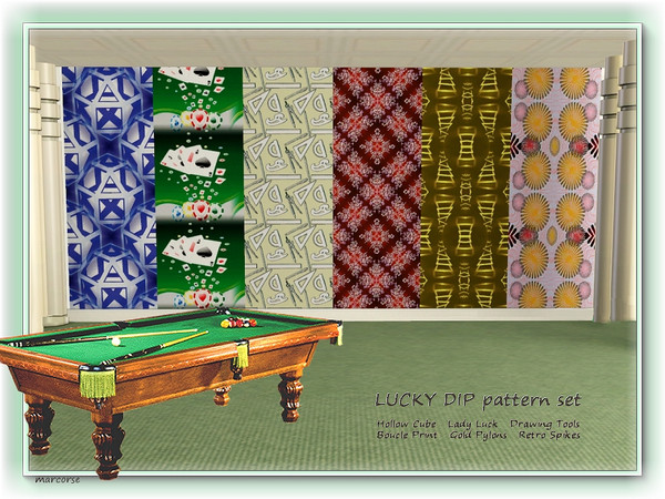Sims 3 — Lucky Dip pattern set by marcorse — Lucky Dip is a set of 6 patterns with no real connecting feature . . Hollow