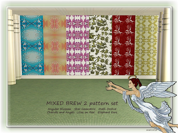 Sims 3 — Mixed Brew 2 pattern set by marcorse — Another mix of floral and geometric patterns, with some Cherubs and