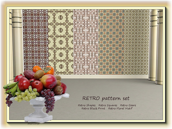 Sims 3 — Retro pattern set by marcorse — 4 Geometric and 1 Fabric pattern all with a retro influence.