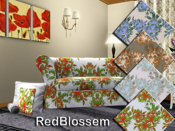 Sims 3 — RedBlossem by matomibotaki — Floral pattern with 3 recolorable areas, to find under THEME, by matomibotaki.