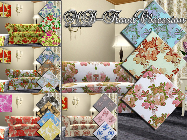 Sims 3 — MB-FloralObsession by matomibotaki — MB-FloralObsession, 5 different floral pattern, each with 3 recolorable