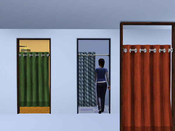 Sims 3 — Sliding Curtain Cubicle Door by Cyclonesue — For changing rooms, cubicles, etc - a real, working, sliding