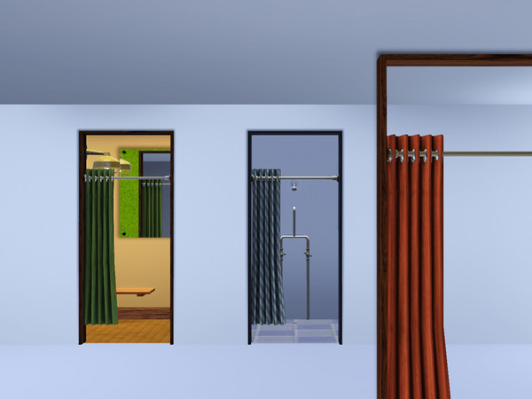 Sims 3 — Curtained Cubicle Door (Open) by Cyclonesue — For changing rooms, cubicles, etc. This curtain is fixed in the