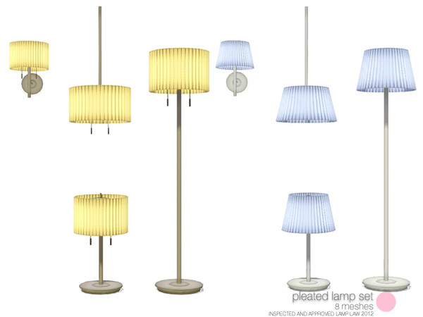 Sims 3 — Pleated Lamp Set by DOT — Pleated Lamp Set. Contemporary Design with Clean Lines, metal base and cloth shaded,