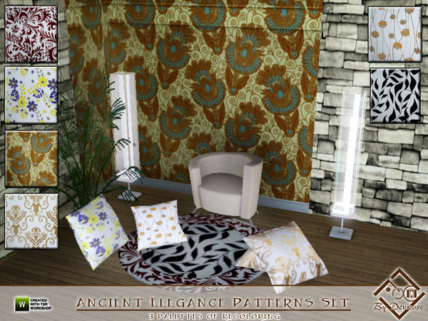 Sims 3 — Ancient Elegance Patterns Set by Devirose — Magnificent set of patterns elegant and colorful.3 palettes