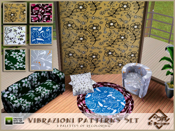 Sims 3 — Vibrazioni Pattern Set by Devirose — Beautiful set of fantasies and floreal mixed .Good for each tissue and