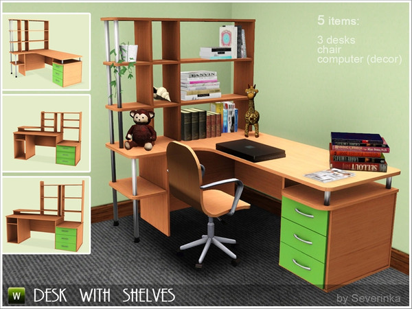 Sims 3 — set Desk with shelves by Severinka_ — Created by Severinka, http://sims3s.ru Set of 5 items 3 desks chair