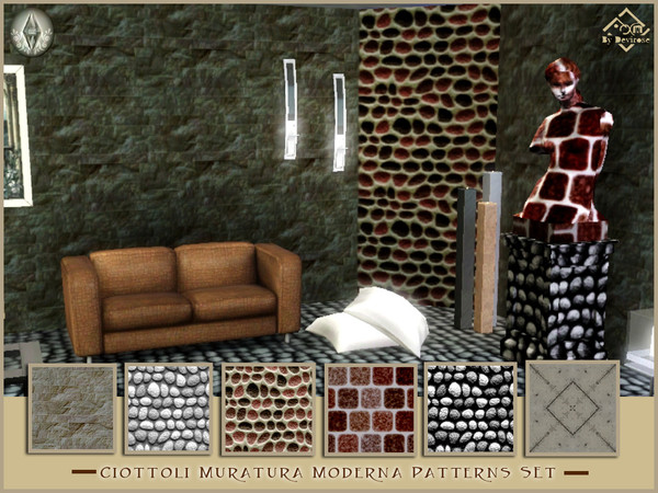 Sims 3 — Ciottoli e Muratura Moderna Patterns Set by Devirose — Four 'Rock and Stone' and 2 'Masonry' to beautify modern