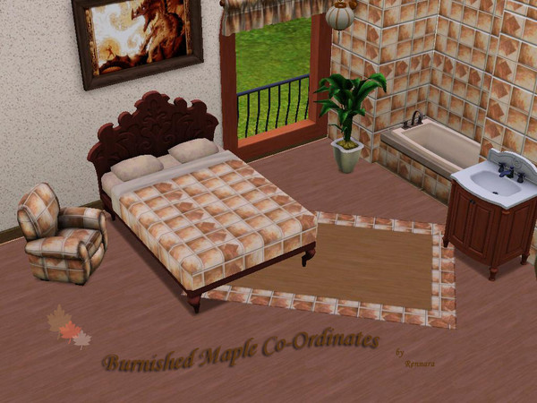 Sims 3 — Burnished Maple Coordinates by Rennara — Here are 5 new patterns to play with...ideal for kitchen and bath or