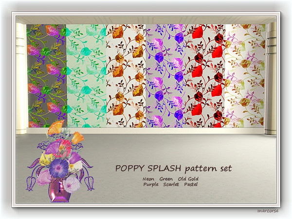 Sims 3 — Poppy Splash pattern set by marcorse — 6 Fabric patterns featuring California poppies in various colour