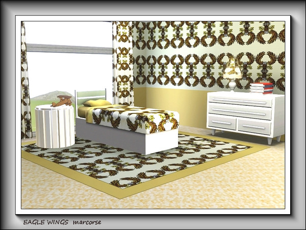 Sims 3 — Eagle Wings pattern by marcorse — Bold gold and brown design, featuring mirrored eagles with lifted wings, in a