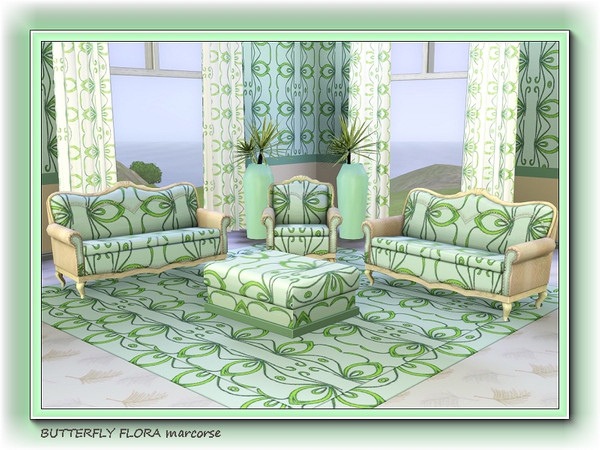 Sims 3 — Butterfly Flora pattern by marcorse — Stylised floral butterflies in a pretty vertical design, in green