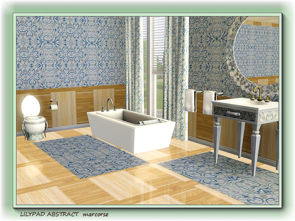 Sims 3 — Lilypad Abstract pattern by marcorse — Stylised lilypads in a complex, all-over design in blue, grey and white.