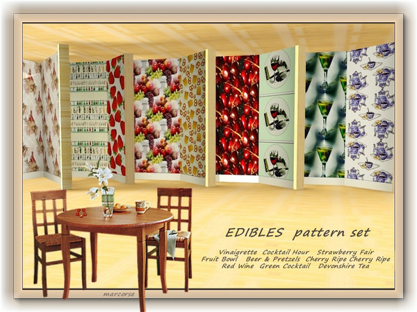 Sims 3 — Edibles pattern set by marcorse — Edibles is a collection of 9 patterns associated with food and drink. Look for