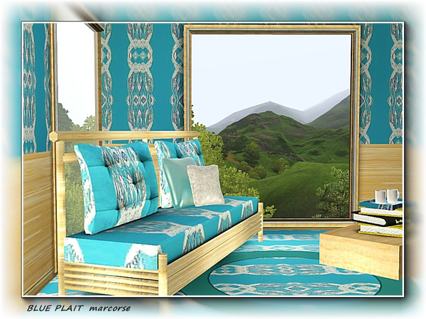 Sims 3 — Blue Plait pattern by marcorse — A white on blue geometric design, resembling a multi-plait.