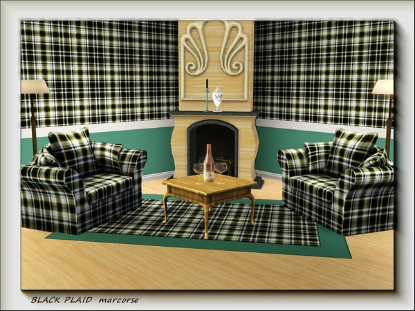 Sims 3 — Black Plaid pattern by marcorse — Black Plaid is a classic plaid in black, green and white.