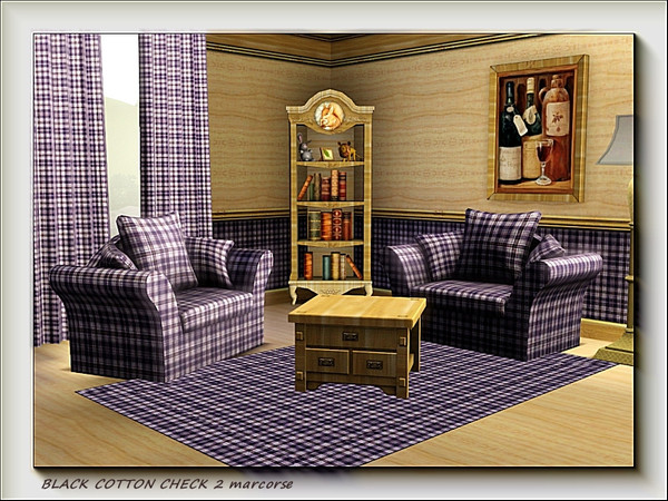 Sims 3 — Black Cotton Check 2 pattern by marcorse — Another black cotton gingham check