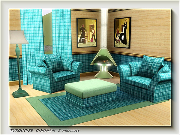 Sims 3 — Turquoise Gingham 2 pattern by marcorse — A gingham pattern in turquoise with a narrow white overcheck.