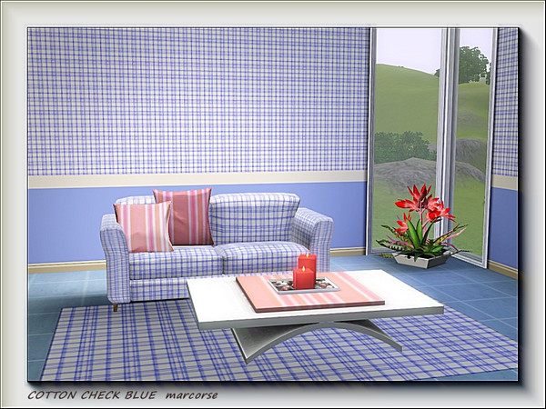 Sims 3 — Cotton Check Blue pattern by marcorse — Overcheck cotton gingham in blue