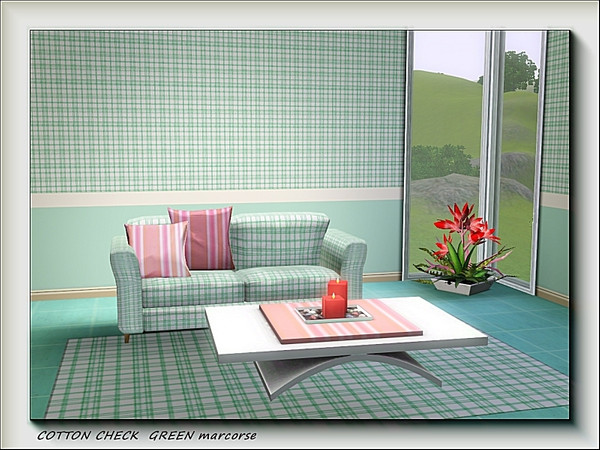 Sims 3 — Cotton Check Green pattern by marcorse — Overcheck cotton gingham in green