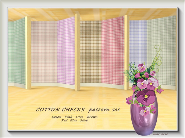 Sims 3 — Cotton Checks pattern set by marcorse — This set contains 7 colour changes for a simple, overcheck gingham