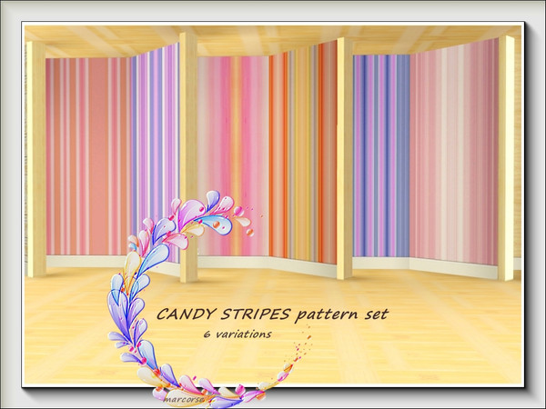 Sims 3 — Candy Stripes pattern set by marcorse — 6 candy-striped patterns to be found under Geometric.